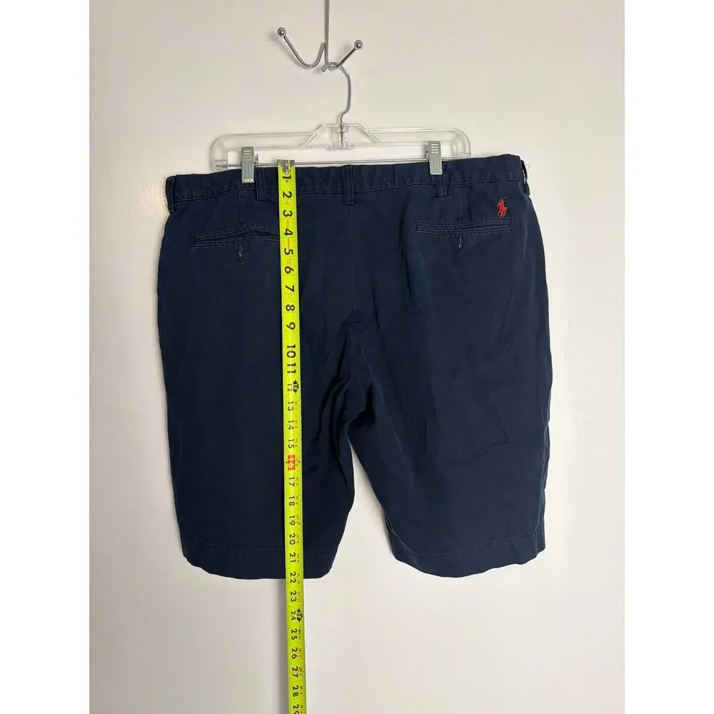 Polo Ralph Lauren Mens Navy Blue Chino Shorts Size 42 Red Pony Flat Front
